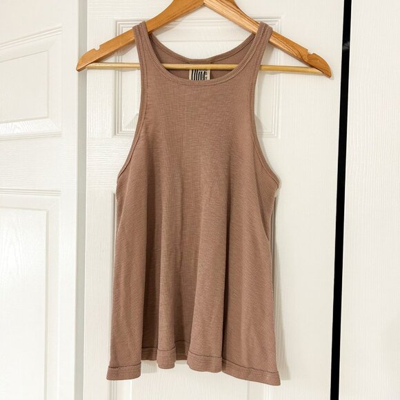 Free People Long Beach Tank Top in Mushroom Brown Tan Ribbed Knit Size Small - Picture 2 of 6